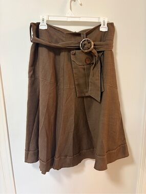Jane & John Linen Blend Prairie Style Skirt Belt Pocket Unique Crunchy Grunge